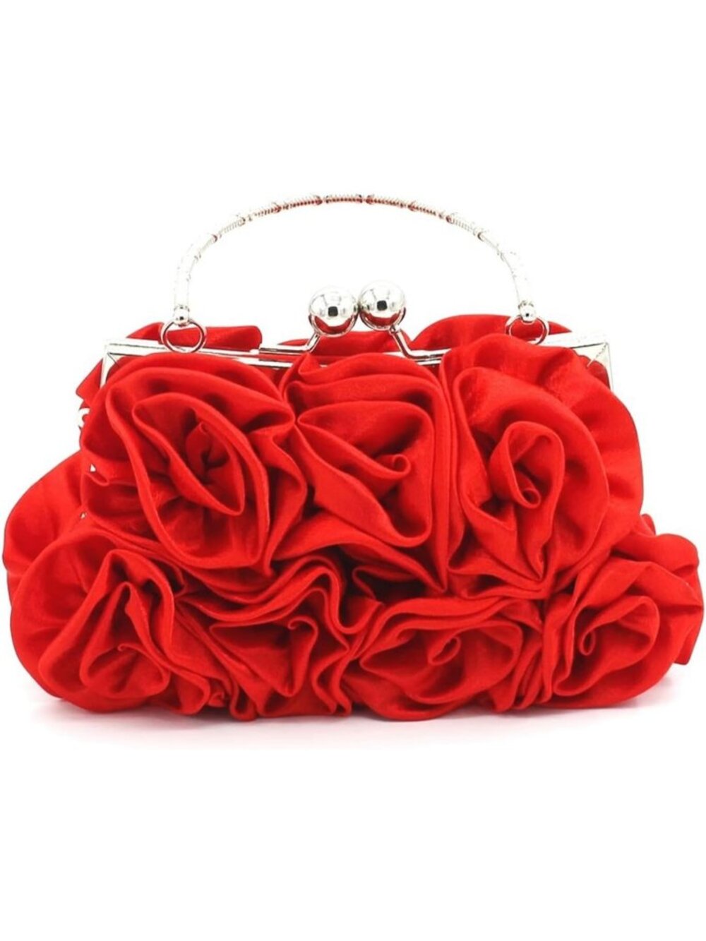 Women's Red Floral Satin Clutch Purses Detachable Strap Prom Evening Bag